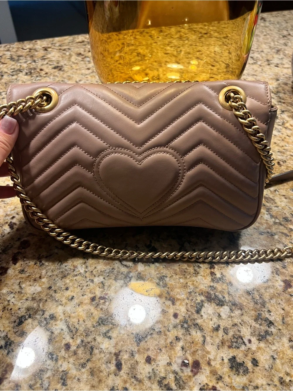 Gucci Brown Quilted Leather Shoulder Bag with Gold GG